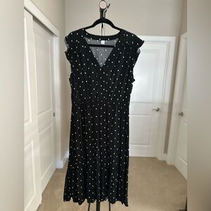 Women’s Old Navy Black & White Polka Dot Flutter Sleeve Midi Dress Size XL
